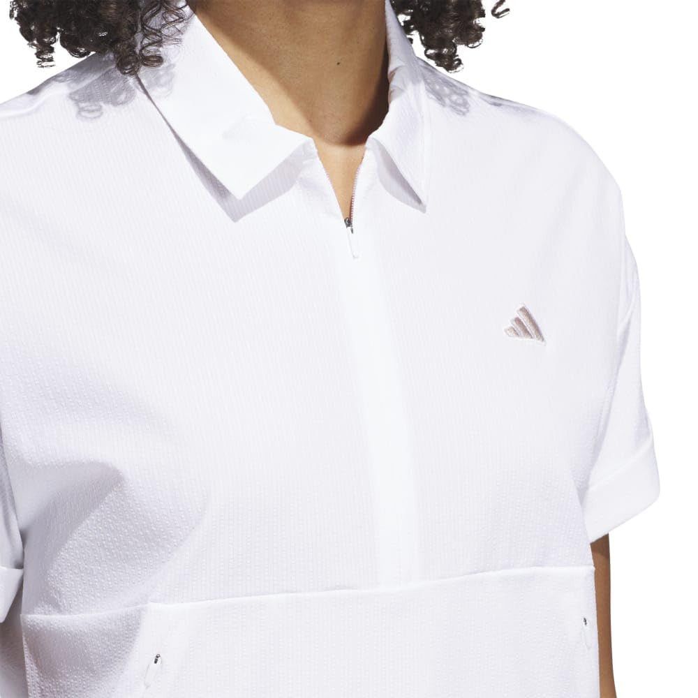 Adidas Golf Beyond the Course Box Silhouette Short Sleeve White Water-Repellent 2-Way Shirt, Women's,