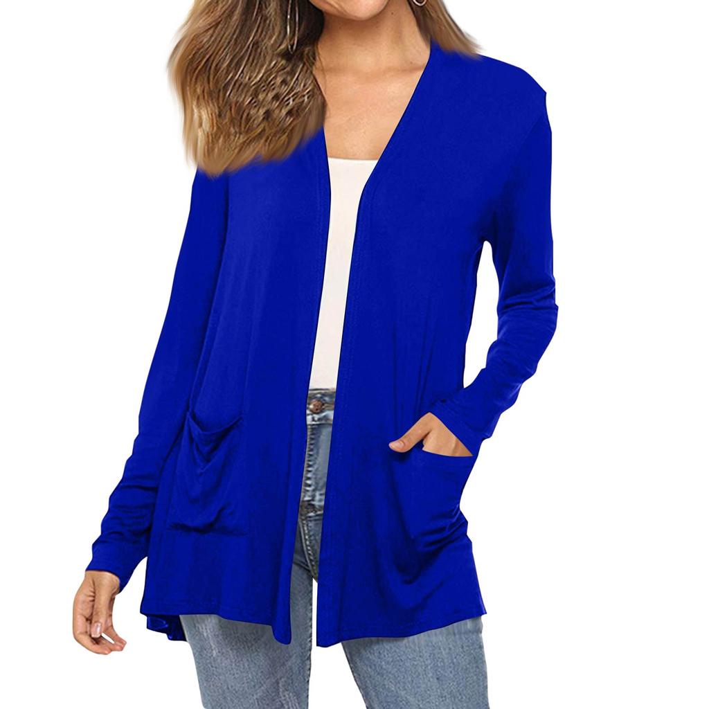 Women's Fashion Solid-Colour Long-Sleeved Pocketed Slim-Fit Cardigan Jacket