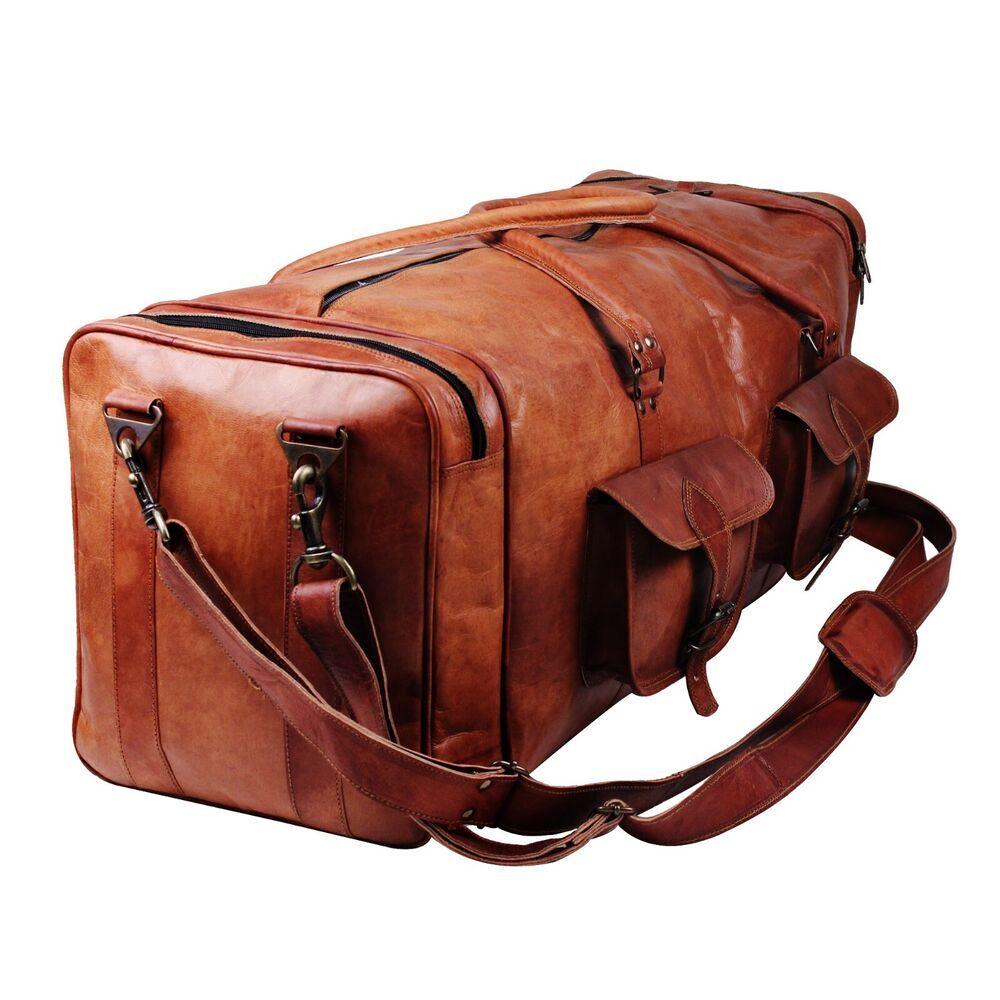 Bag Leather Travel Duffel Luggage Men Brown Weekend Genuine Gym New Vintage