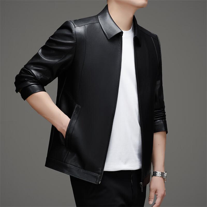 ROMON Men's Spring Autumn Lapel Faux Leather Jacket