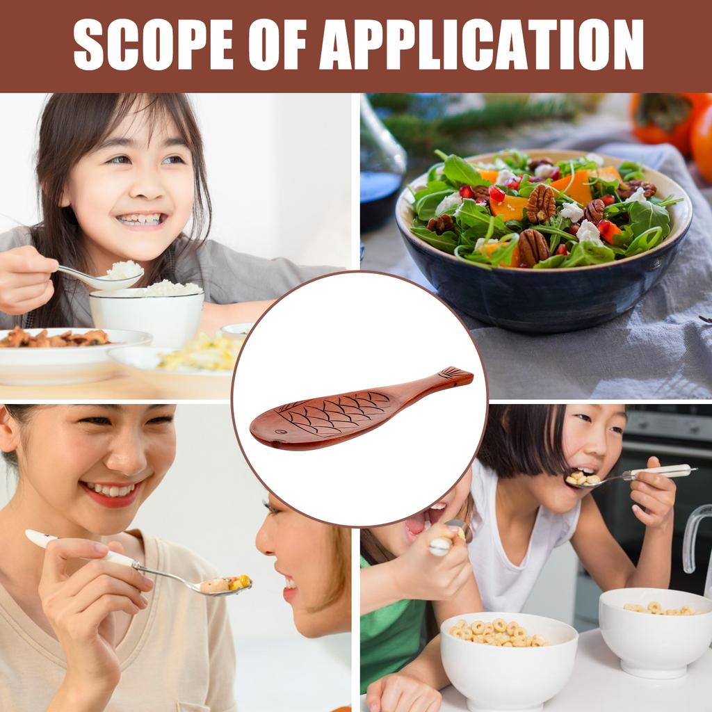 Fish Shape Wood Rice Wooden Serving Scoop Stirring Spoon For Home Kitchen Cooking Lightweight Ergonomic Design