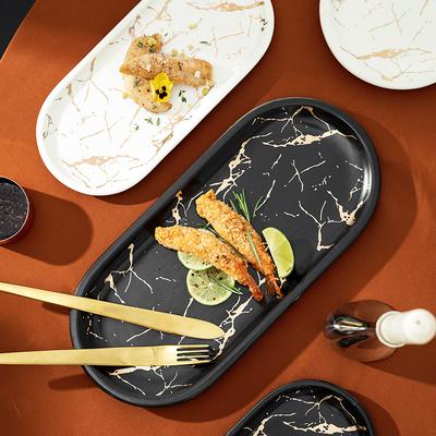 Clearance, Marble Black Gold Oval Rectangular Ceramic Plate, Western Plate, Sushi Household Dim Sum Jewelry Tray