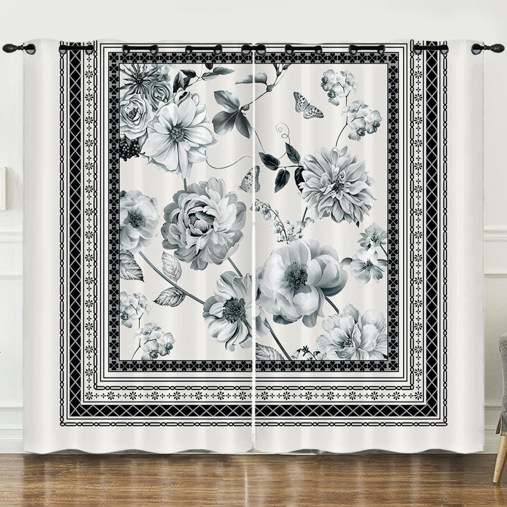 Curtain Flower Simple Full Screen Flower 3D Digital Printing Blackout Curtain Punching