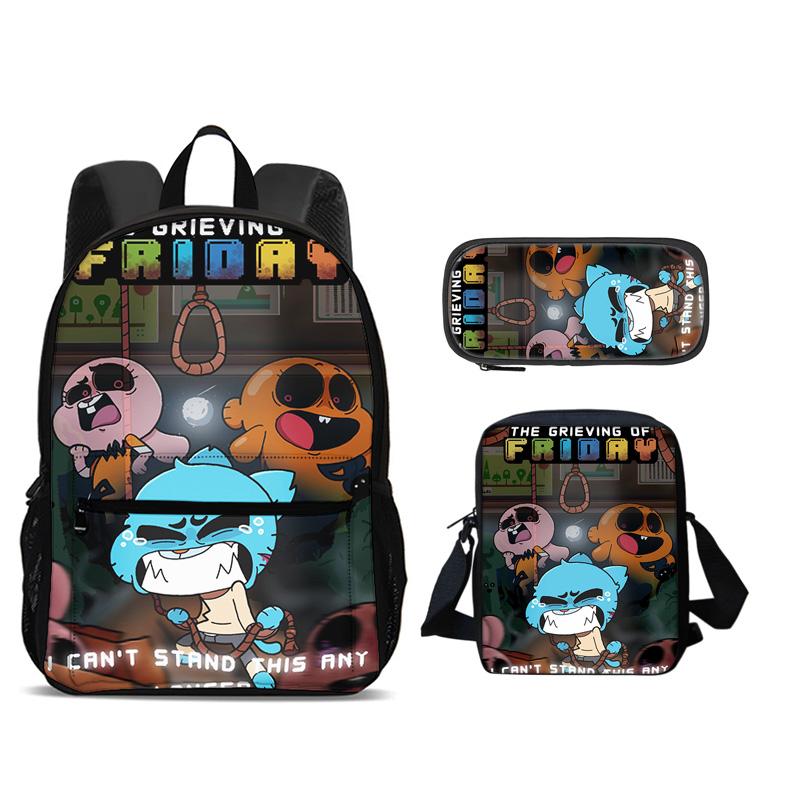 The Amazing World of Gumball Backpack Pen Bag Shoulder Bag 3Pcs Set Large Capacity Cartoon Anime Printed Student Boys and Girls