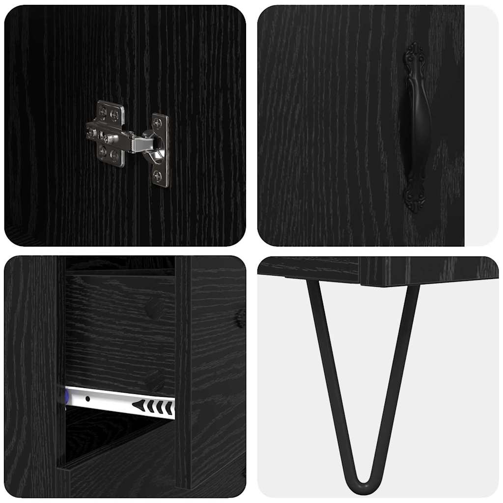 Highboard in Black Oak Look 69.5 x 34 x 90 cm Engineered Wood