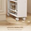 Multifunctional Natural Wood Shelf with Wheels, Slim Design,  4 Compartments, 45x15x91 Cm, White