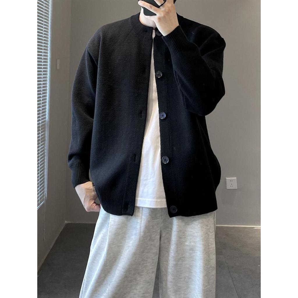 Men's Stand Collar Knitted Cardigan Sweater - Winter Trend, Loose Fit, Solid Color, Zipper Closure