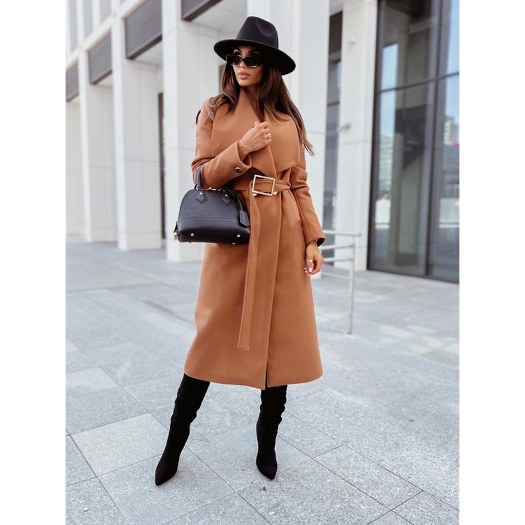 French-Inspired Wool Wrap Coat 2025 - V-Neck Single Breasted Coatigan W/ Cinched Belt, Tailored Fully Lined Outerwear for Office To Gala