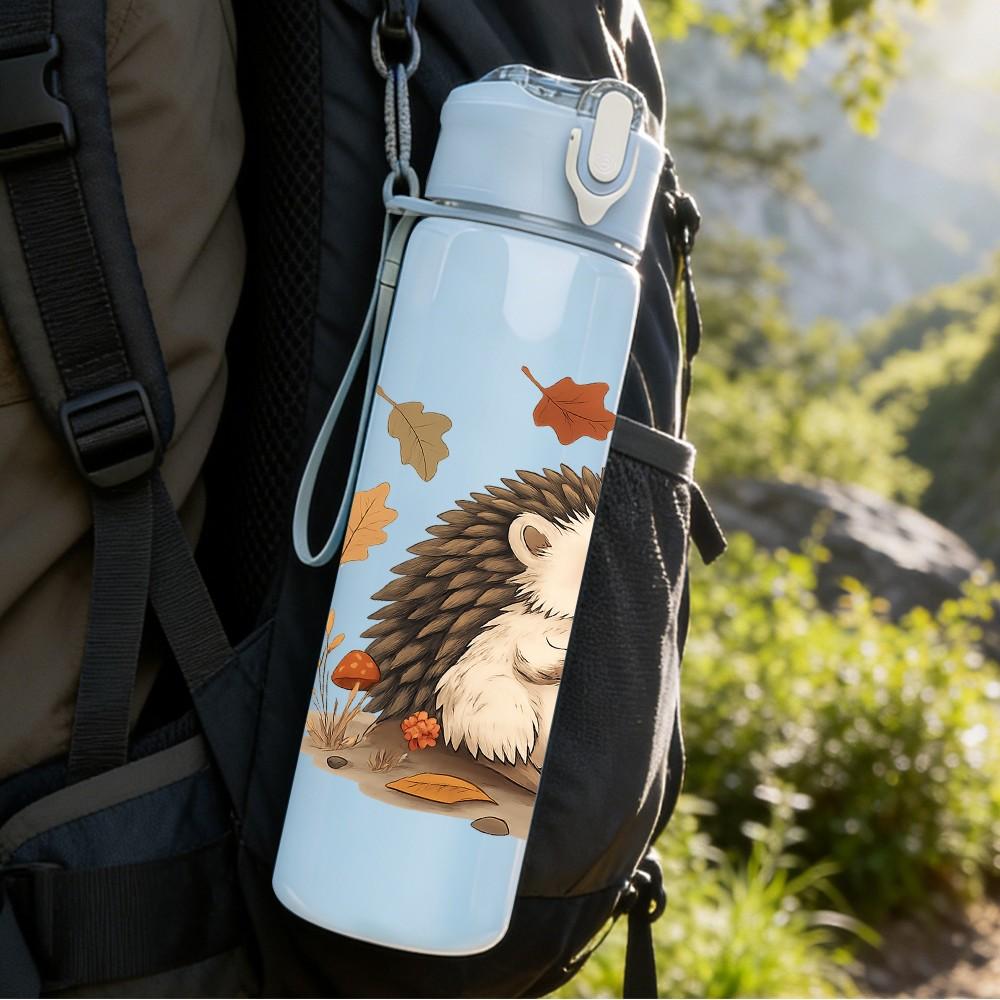1PC Autumn Hedgehog With Leaves 750ml Color Plastic Sports Water Bottle Leakproof Flip Straw Lid Suitable for Sports Office Home Use