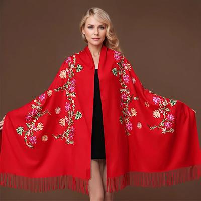 New Chinese Embroidered Scarf For Woman  Imitation Cashmere Hand-Embroidered Warm Shawl Autumn And Winter Thickened