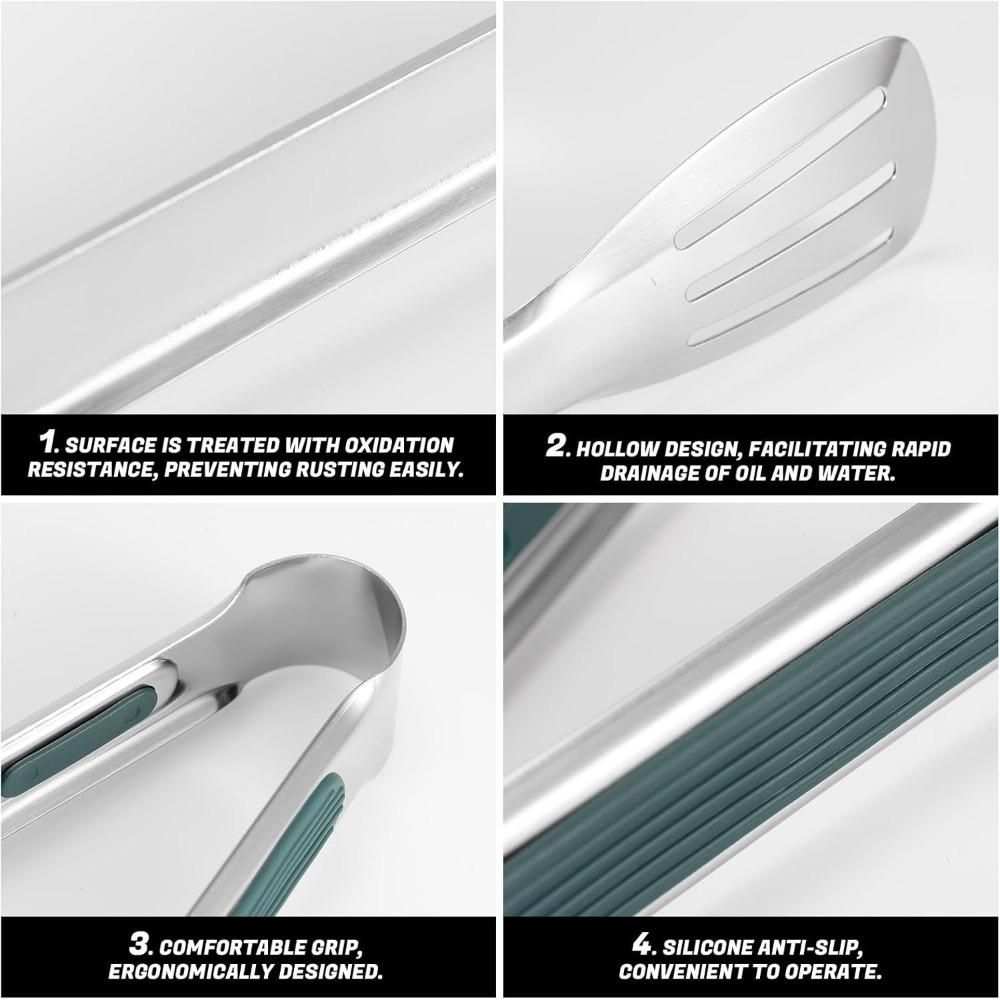 Food Clamps Stainless Steel Clamps with Heat Resistant Handle for Frying Steak Bread Grill Food Vegetable Clamps Cooking Tongs