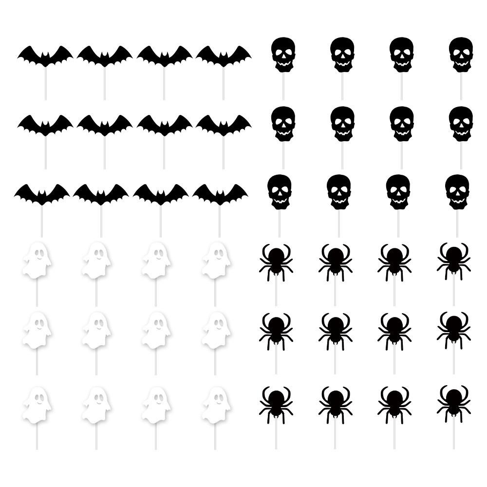 Party Halloween Cake Flags Set With Paper Bat Spider Figures Festive Decoration