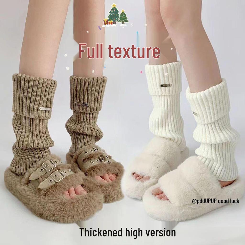 Women's Winter White Knitted Leg Warmers and Scrunch Socks Set