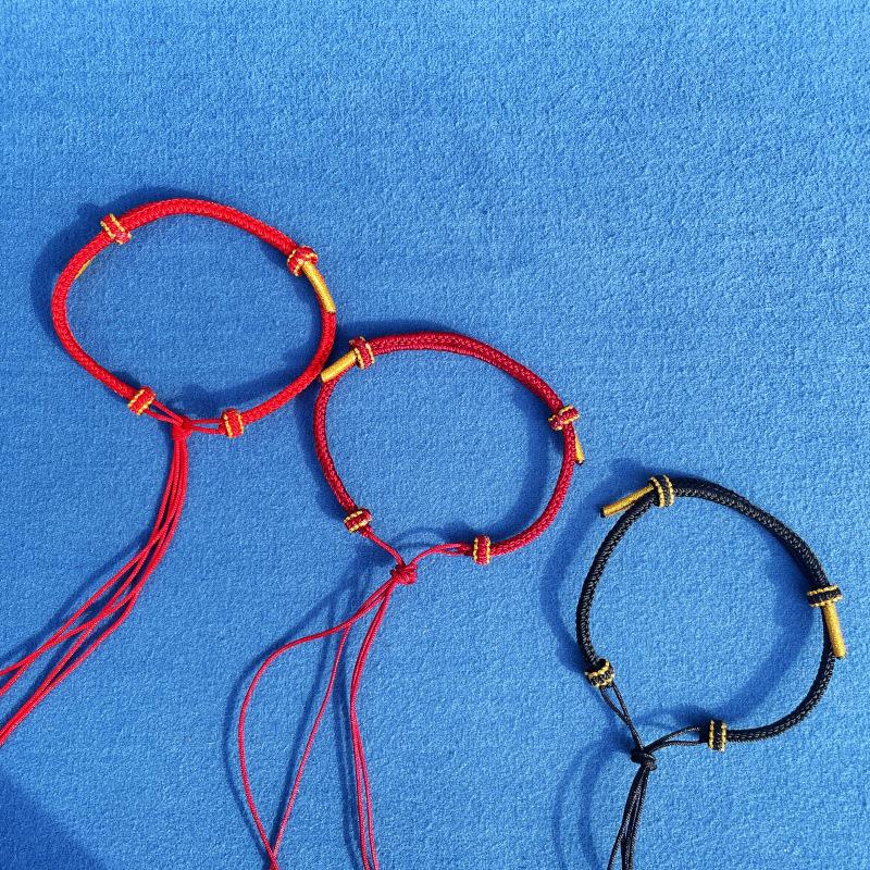 Corda Rossa Regolabile Fai-da-Te Intrecciata a Mano con Fibbia di Sicurezza e Perla di Trasferimento per Uomini e Donne