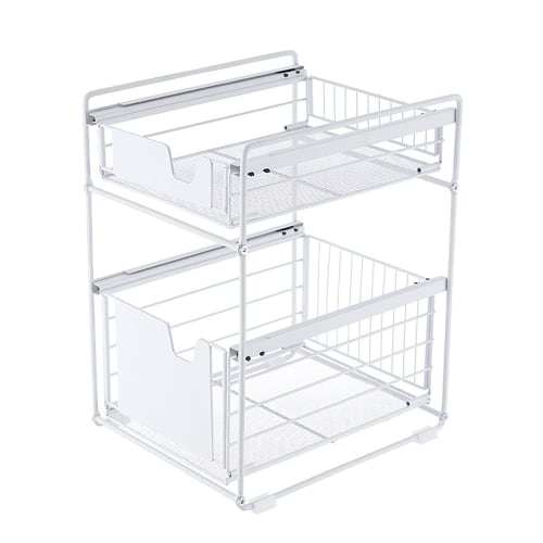 BQKOZFIN Under-Sink Storage Rack, Kitchen Storage, Sliding Drawers, 2 Tiers, 28cm Wide x 33cm Deep x 43cm High, Large Capacity, Under-Bathroom Storage