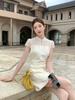 UONE2025 Summer Chinese Jacquard Cheongsam Dress with Frog Buttons and Hollow Waist Design