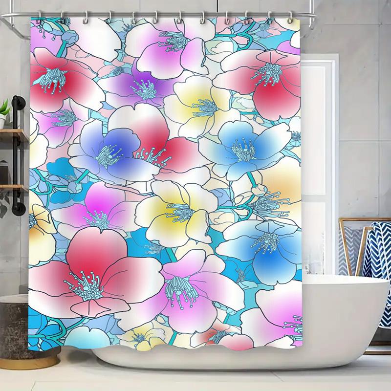 

Modern Bathroom Shower Curtain With Watercolor Floral Design Vivid Colors Durable Fabric Decorate Your Bath Area Now W60H190(CM)-1 Pcs