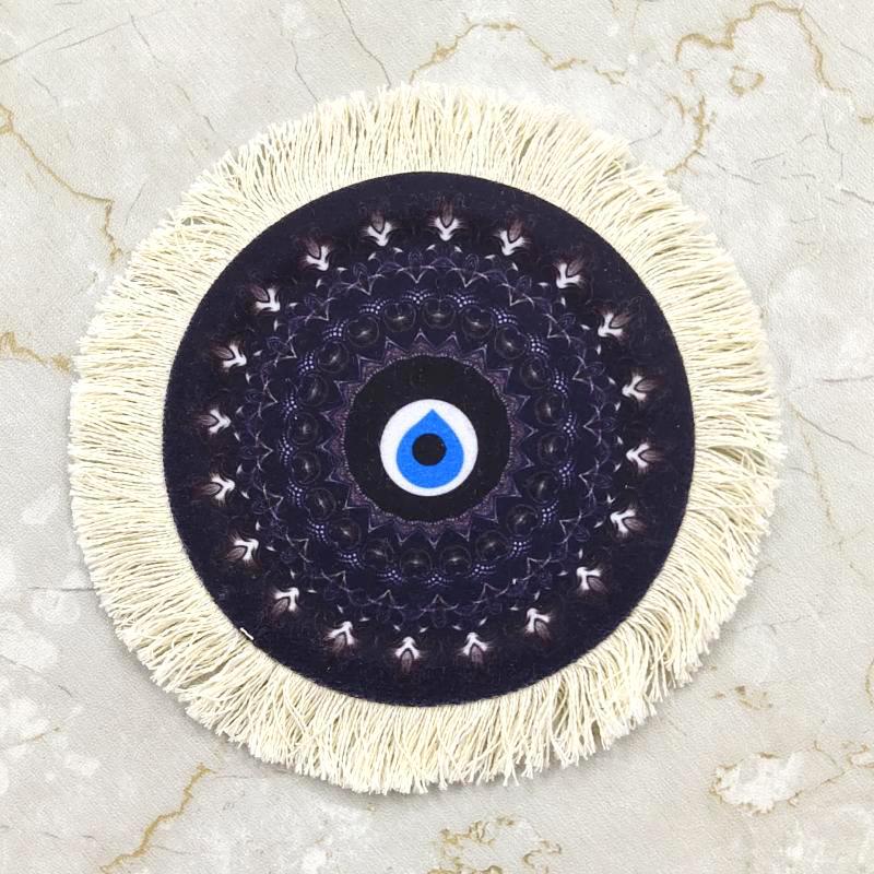 1PC Multi-Use Heat-Resistant Coaster Artisanal Round Durable Mat Non-Slip Ethnic Style Bohemian Coffee Washable 10cm
