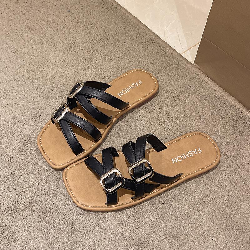 

Пляжные тапочки, шлепанцы, плоские шлепанцы, женские шлепанцы, сабо, мягкие, лето 2025, ретро, римская обувь, женские тапочки, шлепанцы, женские, сланцы 40 чёрный