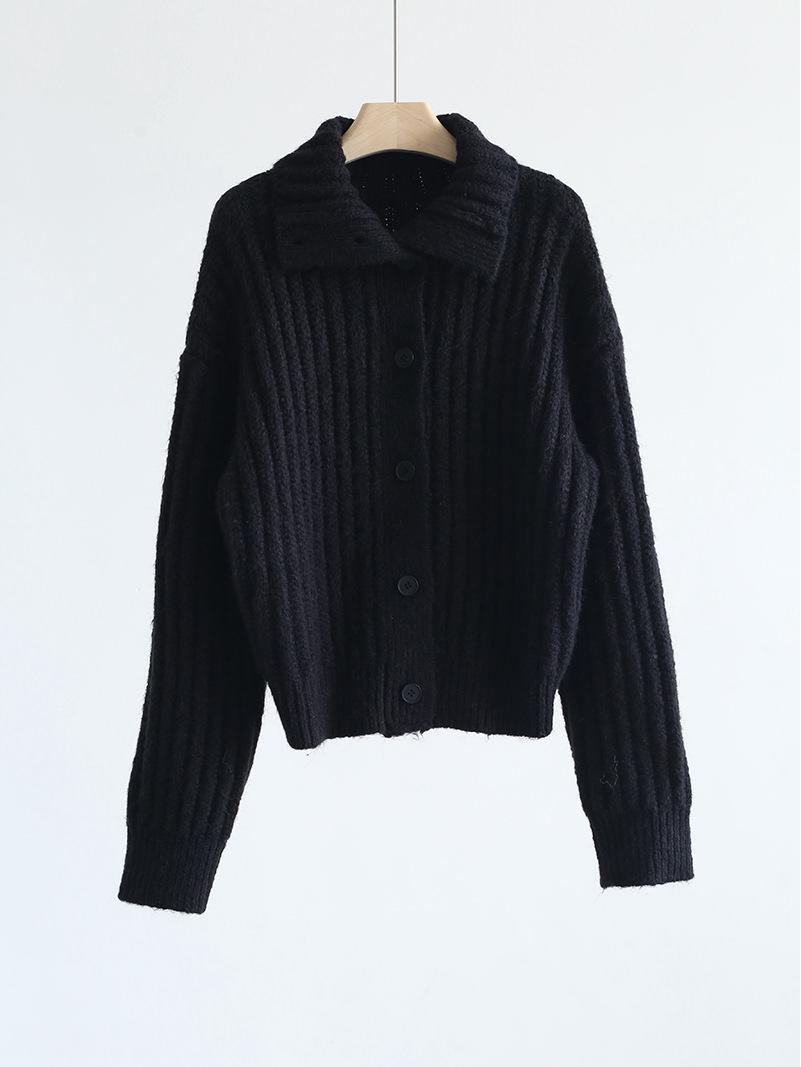 

Уютный зимний кардиган свитер крупной вязки в рубчик с высоким воротником One Size чёрный