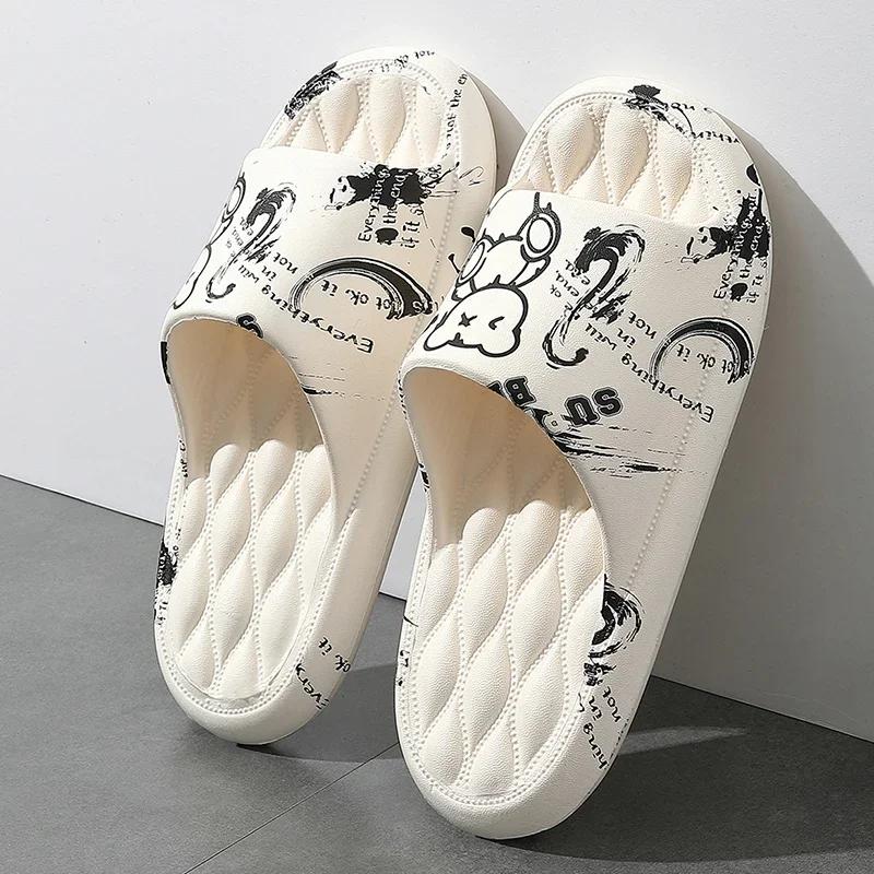 Mens Summer Slippers Beach Sandals Fashion Flip Flop Printed Thick Soled Unisex Home Bath Shoes Plus Size 48-49 Sandalias Hombre