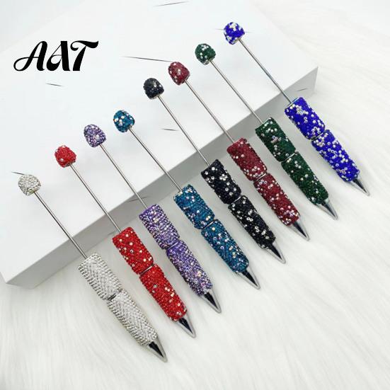 Refillable Bling Writing Pen Diamond Beadable Pens, Rhinestone Beaded DIY Bead Pen, Crystal Shaft Retractable Twist Ballpoint Black Ink Pens