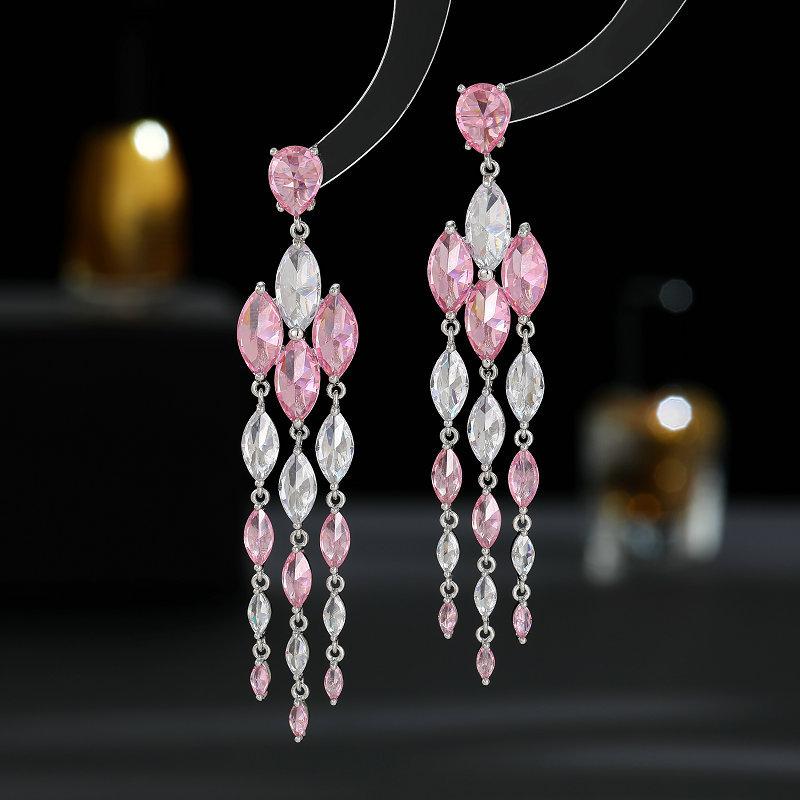 

Нишевый цветной циркон инкрустированный роскошные длинные серьги с бахромой высокого класса геометрические ромбы синие модные серьги женские