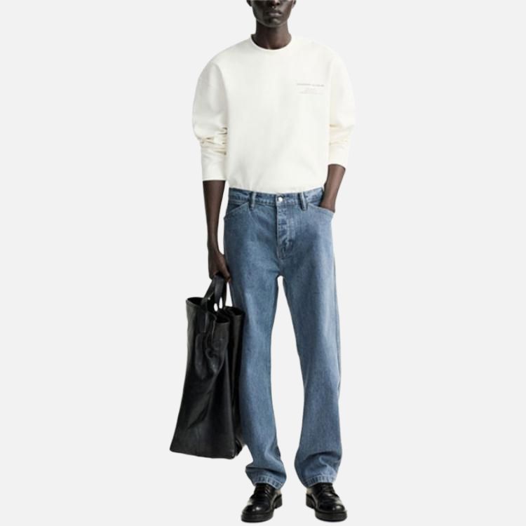 Zara Loose Fit Color Block Printed Sweatshirt Men tops Faded-White 4442355-251