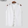 INCERUN Men Sleeveless Buttons Up Hollow Out Casual Tank Tops