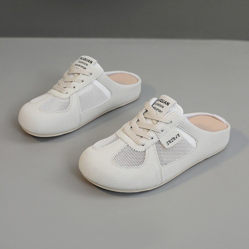 Women's Mesh Casual Shoes Half Slipper Women's Mesh Sandals Summer Mesh Fabric Women's Shoes Versatile Flat Shoes Woman Slippers