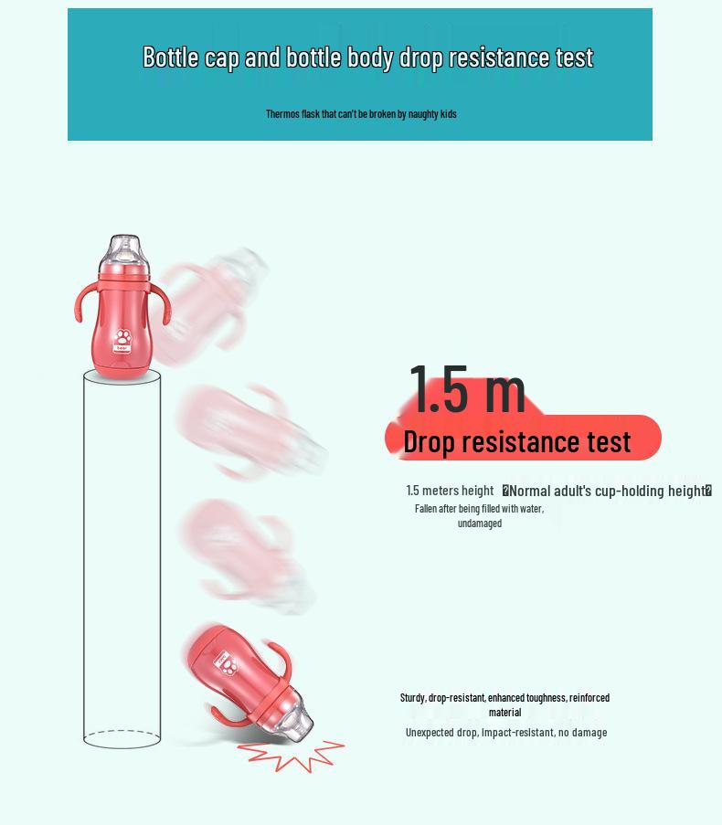 Baby-Thermoskanne 304 Edelstahl-Fütterflasche mit Strohhalm & Griff für Jungen und Mädchen