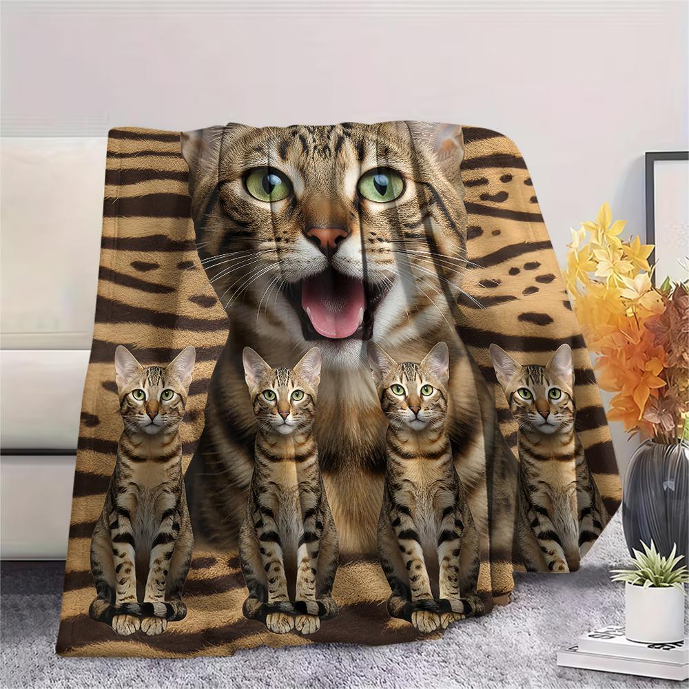1 Stück Süße Katze 3D-Druck Flanelldecke, Hohe Qualität, Bequem für alle Jahreszeiten, Heimdekoration, Wärme und Komfort, Perfekt für Geschenke