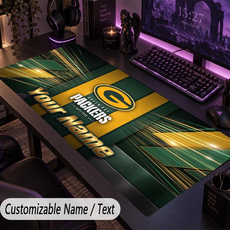 Large Mouse PadGreen Bay Packers Custom Name Text Personalized Desk Mat Non Slip Gaming Pad