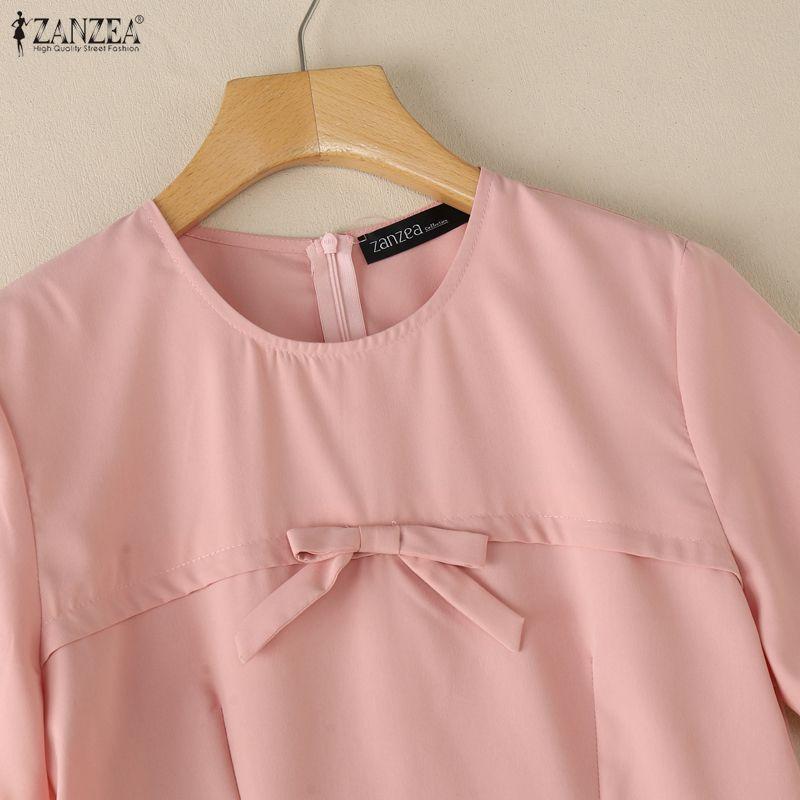 ZANZEA Women Casual Round Neck Summer Short Sleeve Dress