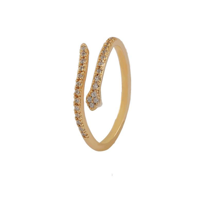 14K Gold Plated Sterling Silver Snake Ring for Women with Diamond-Set, Niche Design, Open & Luxurious Fashion Style