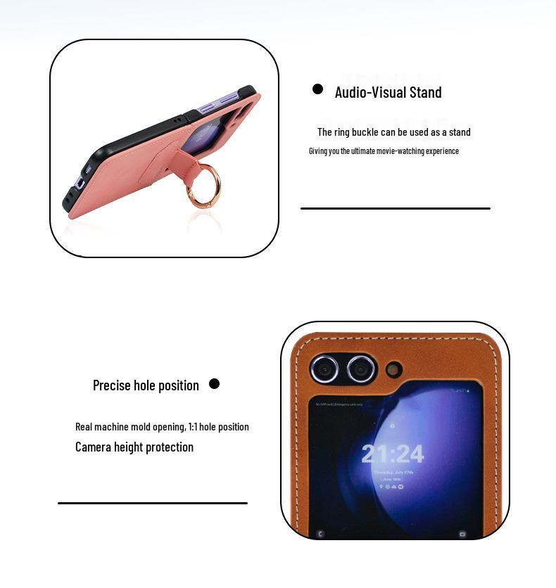 Samsung Z Flip 6 Fold & Ring Case: Skin-Feel Protective Cover with Screen Bracket for Cross-Border Use