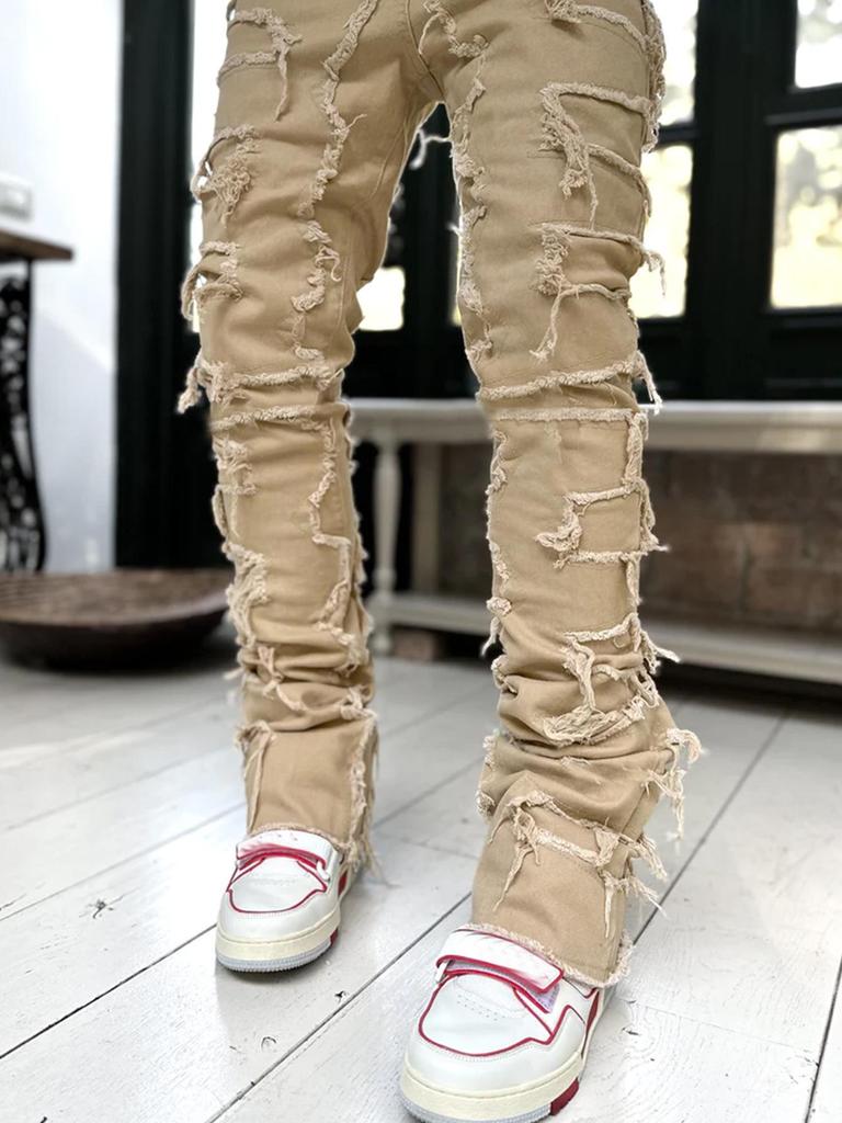 Men's Multi-Color Patch Slim-Fit Flared Jeans - Trendy High Street Style 2023