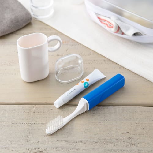 Kai Corporation Toothbrush Set with Cup, Toothpaste Set, Travel YOU TIME, 4-Piece Assortment