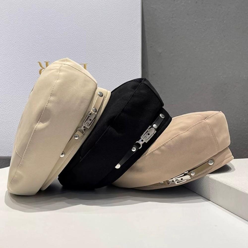 Big Head Circumference Metal Buckle Octagonal Hat Solid Color Painter Cap Vintage Beret Hat  Women