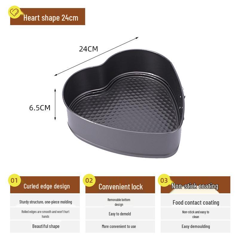 Nieprzywierająca Forma do Ciasta w Kształcie Serca, Okrągła i Kwadratowa z Wyjmowanym Dnem i Klamrą