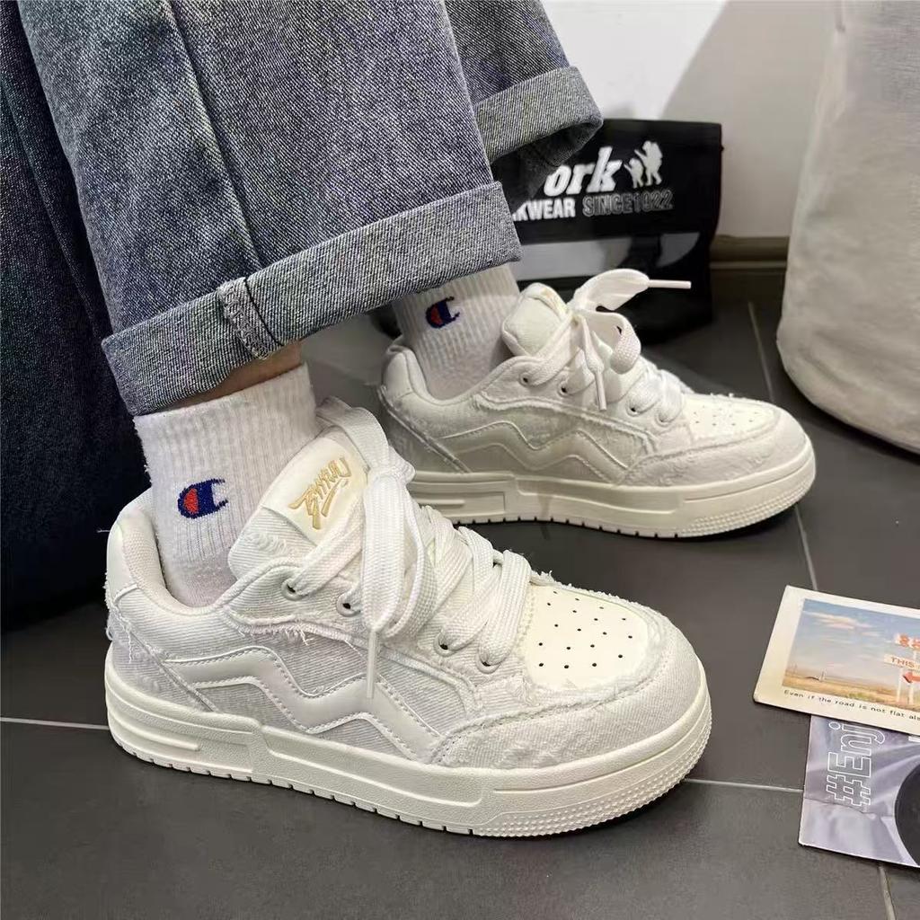 ins student white retro thick-soled heightening casual bread shoes breathable sports board shoes