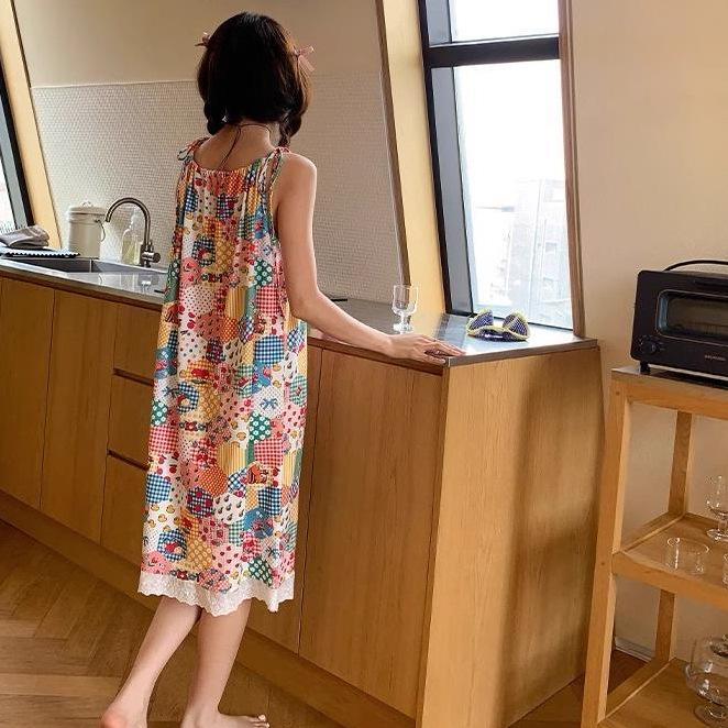 Women's Summer Floral Lace Strappy Pleated Dress - Sweet, Spicy, Loose-Fit Mid-Length Beach Style