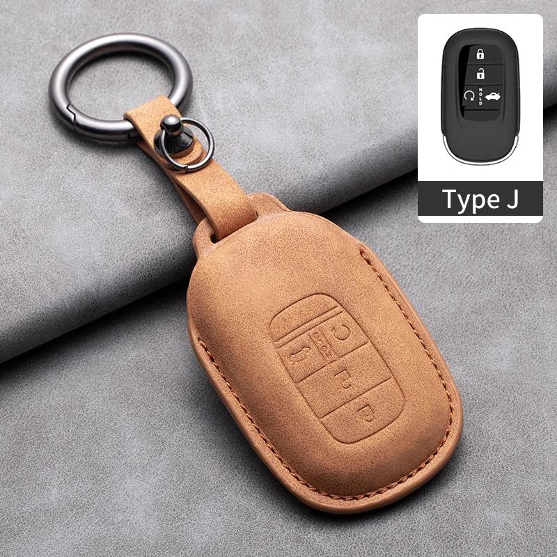 Leather Car Key Case Cover Holder Keychain Protector Shell for Honda Accord EX EXL Civic CRV HRV Pilot Ridgeline 2016 2017 2018