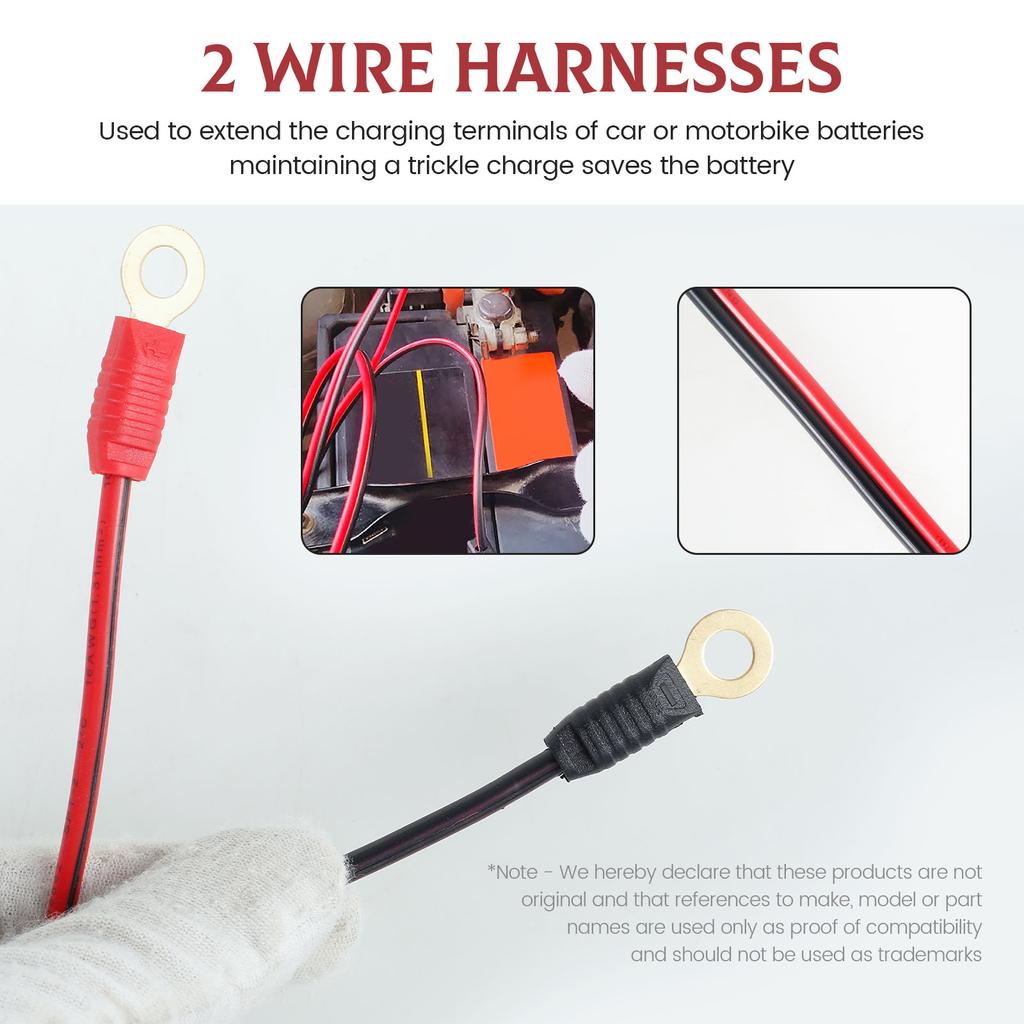 2Pcs Wires Harness Safe PVC Smart Batteries Trickle Charger Cable 16AWG Easy Installation Wiring Harness for Extended Charging