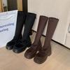 Botas Retro de Ante para Mujer por Encima de la Rodilla con Caña Alta Elástica y Aumento de Altura Interior