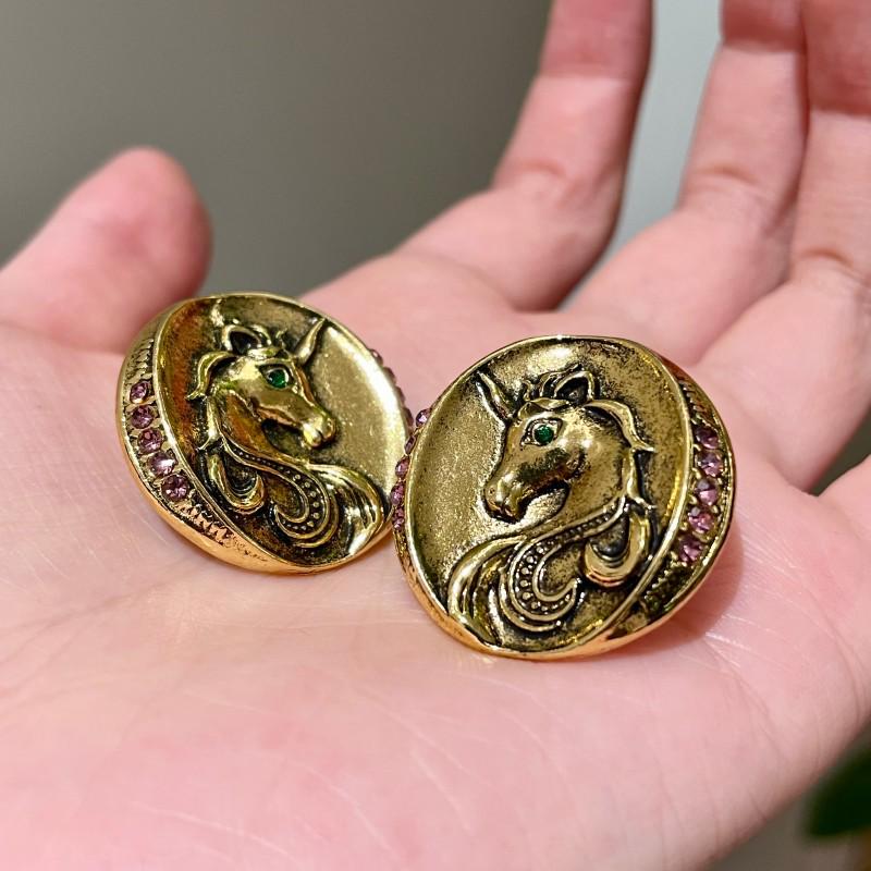 Винтажные рельефные серьги с головой лошади и инкрустацией бриллиантами для женщин
