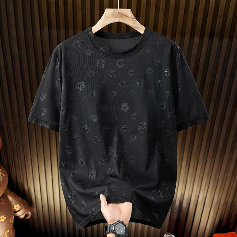 

Men s Plus Size Ice Silk Floral Embossed T-Shirt – Quick Dry Crew Neck Short Sleeve Tee (5XL-11XL) 5XL(85kg-95kg) чёрный