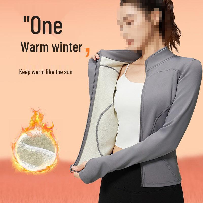 2026 Women's Yoga Jacket: New Style, Plus Velvet, Thick Warm, Long Sleeve, Stand Collar, Sport & Outdoor Fitness Top