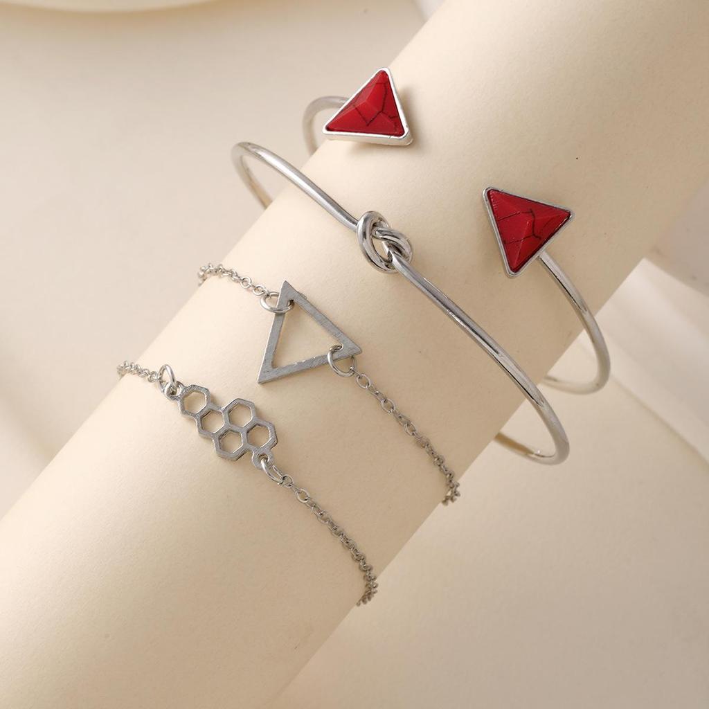Stylish Geometric Knot Bracelet Set: European & American Fashion, 4-Piece Triangle Design