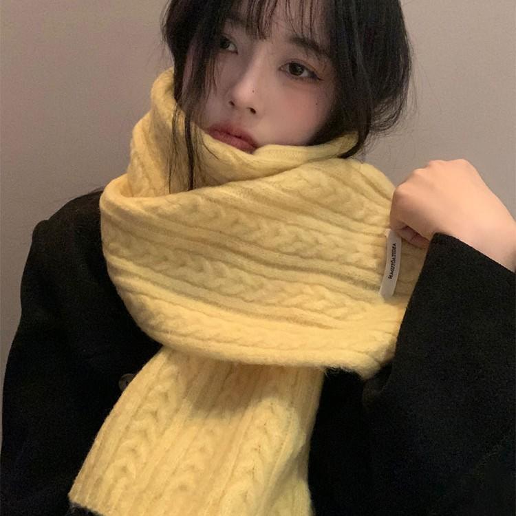 New Style Wool Solid Color Knitted Scarf for Women Winter Korean Style High End Warm and Cold Protection Neck Scarf